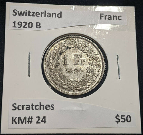 Switzerland 1920 B Franc KM# 24 Scratches #220  #14C