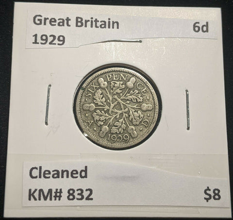 Great Britain 1929 Sixpence 6d KM# 832 Cleaned #532 #14B
