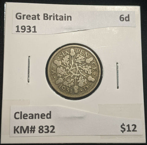 Great Britain 1931 Sixpence 6d KM# 832 Cleaned #110 #14B