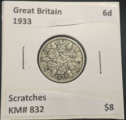 Great Britain 1933 Sixpence 6d KM# 832 Scratches #574 #14B