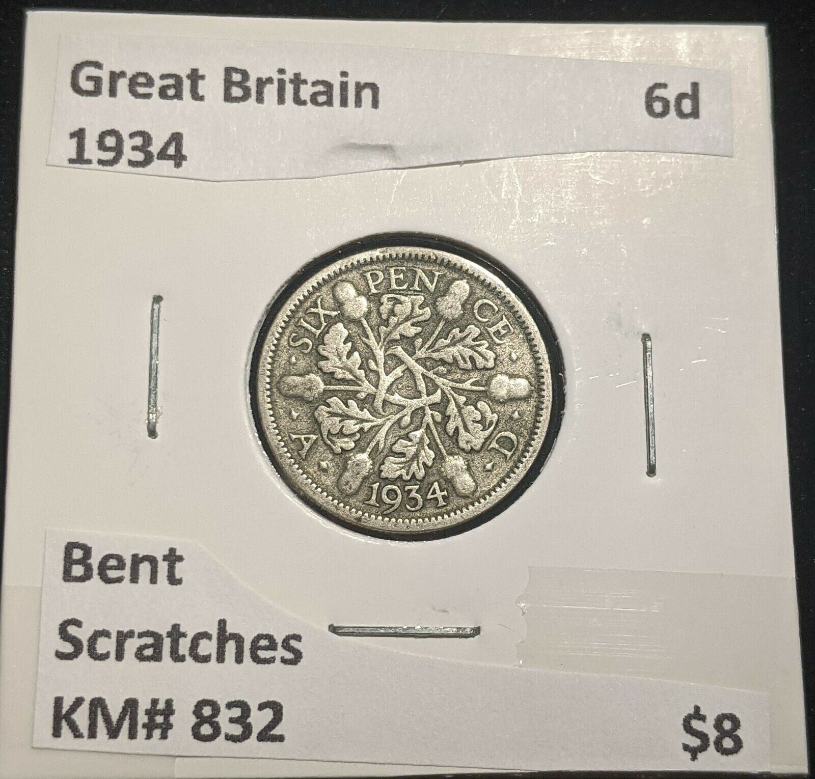 Great Britain 1934 Sixpence 6d KM# 832 Bent Scratches #029 #14B