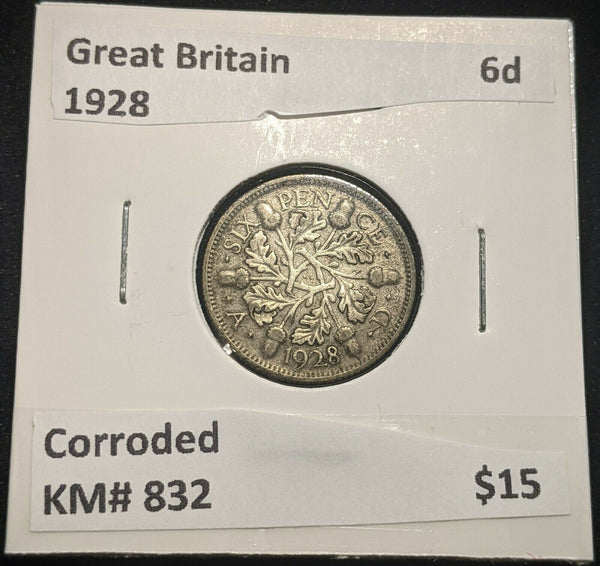Great Britain 1928 Sixpence 6d KM# 832 Corroded #706 #14B