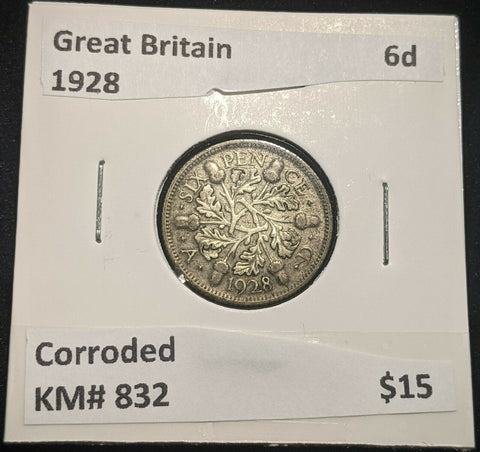 Great Britain 1928 Sixpence 6d KM# 832 Corroded #706 #14B
