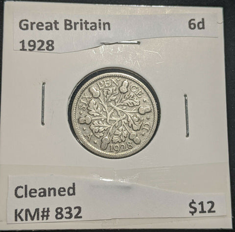 Great Britain 1928 Sixpence 6d KM# 832 Cleaned #007 #14B