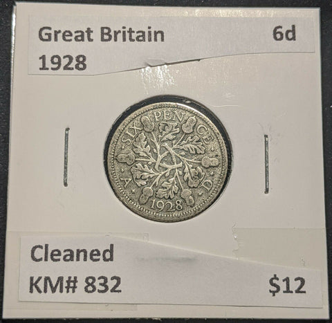 Great Britain 1928 Sixpence 6d KM# 832 Cleaned #189 #14B