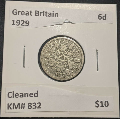 Great Britain 1929 Sixpence 6d KM# 832 Cleaned #365 #14B