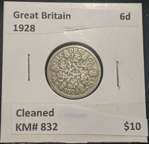 Great Britain 1928 Sixpence 6d KM# 832 Cleaned #823 #14B