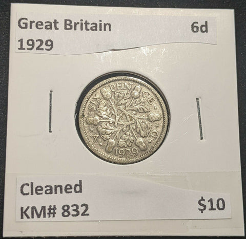 Great Britain 1929 Sixpence 6d KM# 832 Cleaned #018 #14B