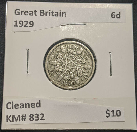 Great Britain 1929 Sixpence 6d KM# 832 Cleaned #504 #14B