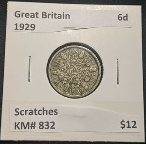 Great Britain 1929 Sixpence 6d KM# 832 Scratches #127 #14B