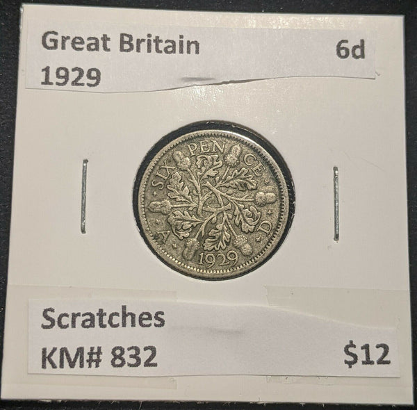 Great Britain 1929 Sixpence 6d KM# 832 Scratches #127 #14B