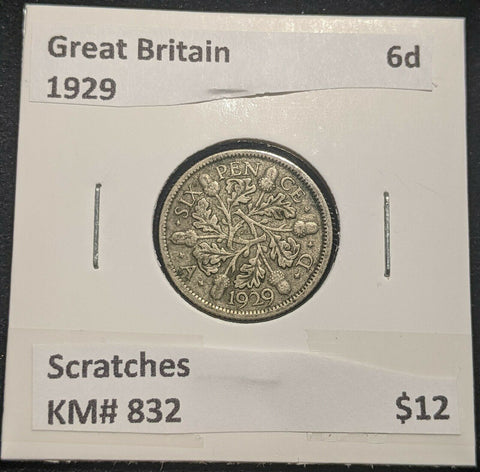 Great Britain 1929 Sixpence 6d KM# 832 Scratches #127 #14B