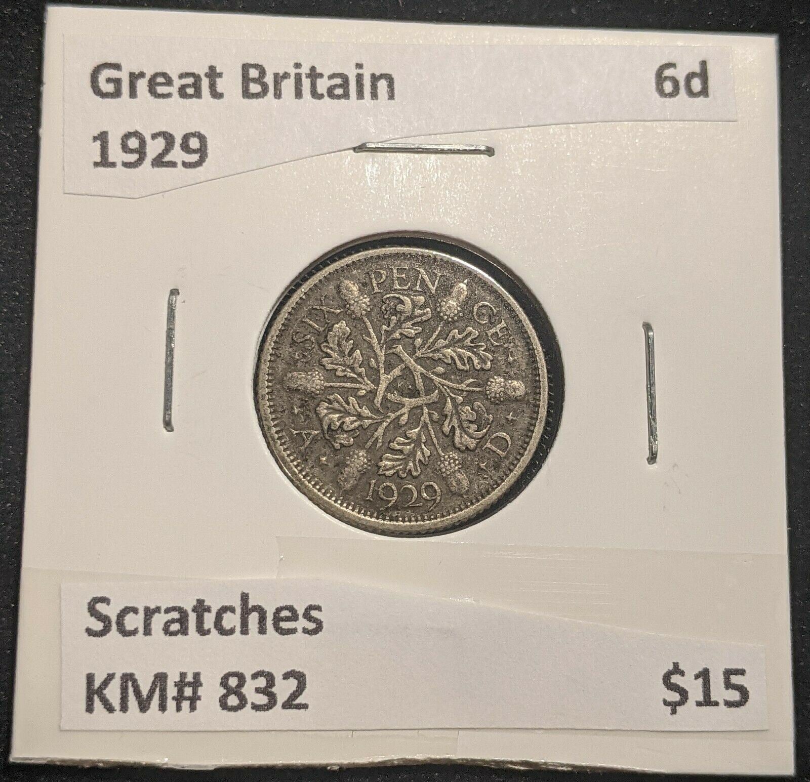 Great Britain 1929 Sixpence 6d KM# 832 Scratches #657 #14B