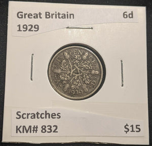 Great Britain 1929 Sixpence 6d KM# 832 Scratches #657 #14B