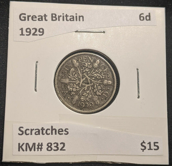 Great Britain 1929 Sixpence 6d KM# 832 Scratches #657 #14B