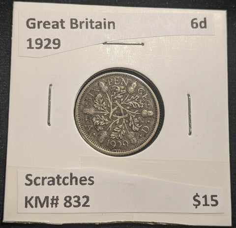Great Britain 1929 Sixpence 6d KM# 832 Scratches #657 #14B
