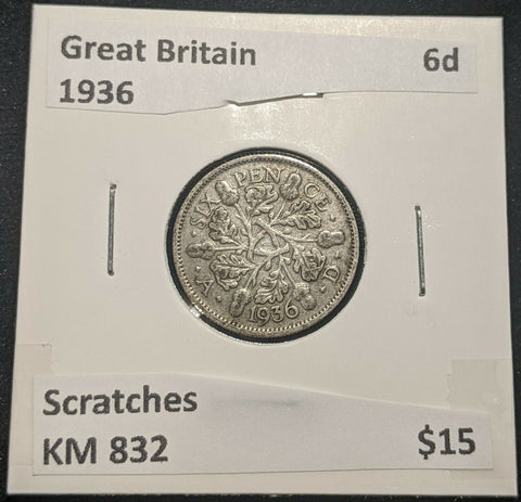 Great Britain 1936 Sixpence 6d KM 832 Scratches #375 #14B