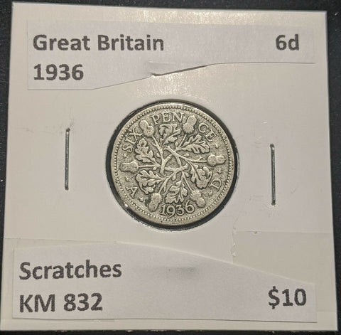 Great Britain 1936 Sixpence 6d KM 832 Scratches #347 #14B