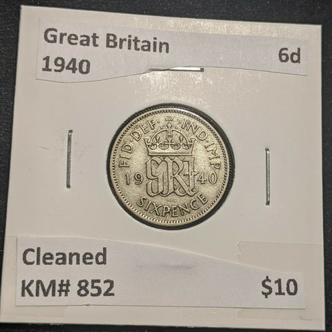 Great Britain 1940 Sixpence 6d KM# 852 Cleaned #367 #14B