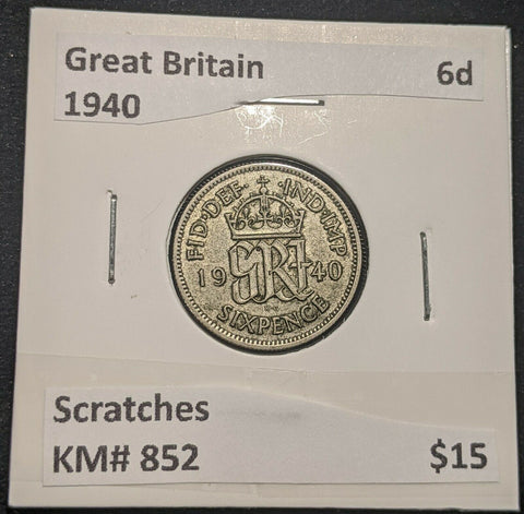 Great Britain 1940 Sixpence 6d KM# 852 Scratches #609 #14B
