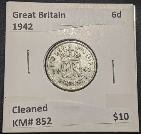 Great Britain 1942 Sixpence 6d KM# 852 Cleaned #620 #14B