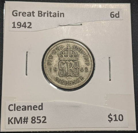 Great Britain 1942 Sixpence 6d KM# 852 Cleaned #408 #14B