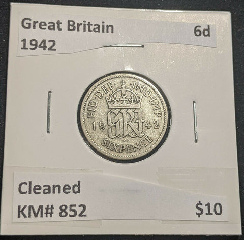 Great Britain 1942 Sixpence 6d KM# 852 Cleaned #348 #14B