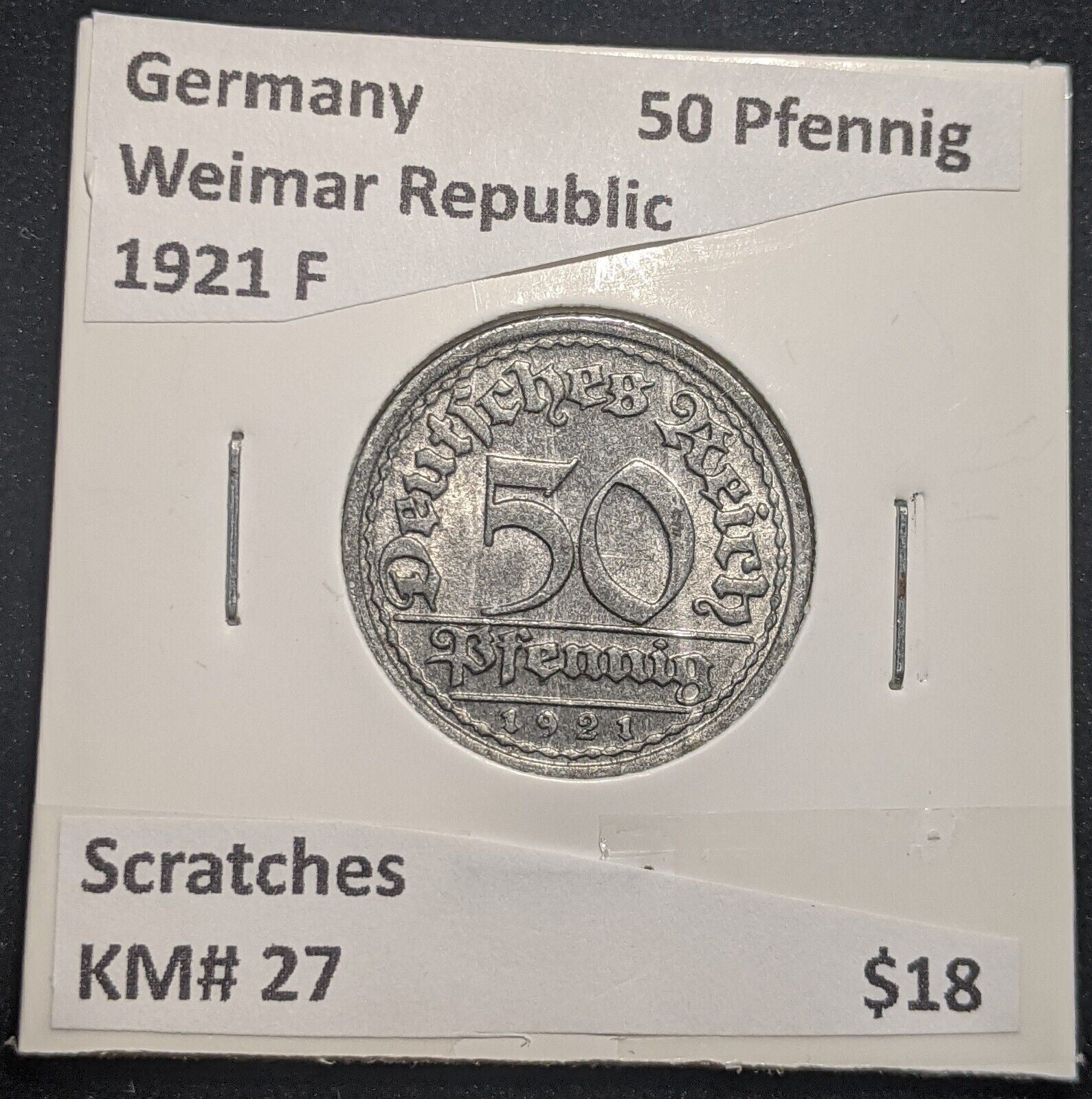 Germany Weimar Republic 1921 F 50 Pfennig KM# 27 Scratches #286 #18C
