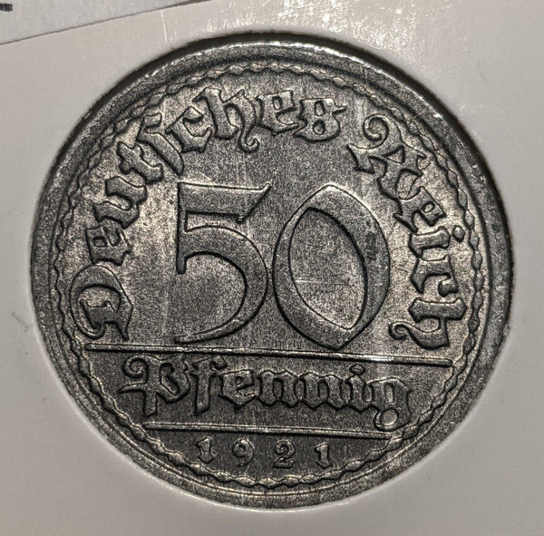 Germany Weimar Republic 1921 F 50 Pfennig KM# 27 Scratches #286 #18C