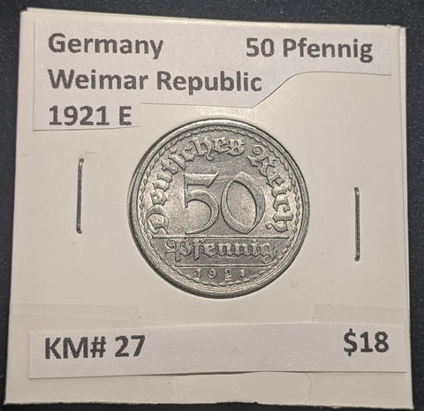 Germany Weimar Republic 1921 E 50 Pfennig KM# 27 #397 #18C
