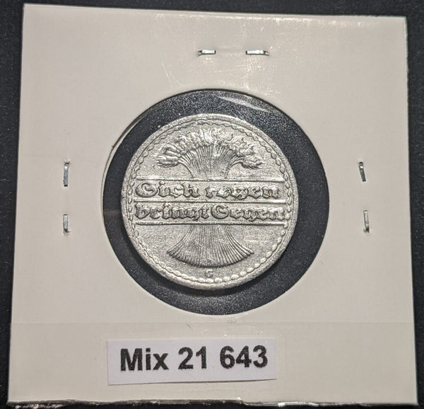 Germany Weimar Republic 1922 G 50 Pfennig KM# 27 Scratches #643 #18C