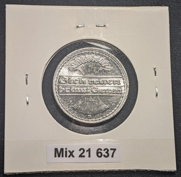 Germany Weimar Republic 1920 D 50 Pfennig KM# 27 Scratches #637 #18C