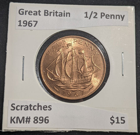 Great Britain 1967 Half Penny 1/2d KM# 896 Scratches #640 #18C