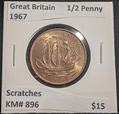 Great Britain 1967 Half Penny 1/2d KM# 896 Scratches #638 #18B
