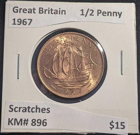 Great Britain 1967 Half Penny 1/2d KM# 896 Scratches #649 #18B