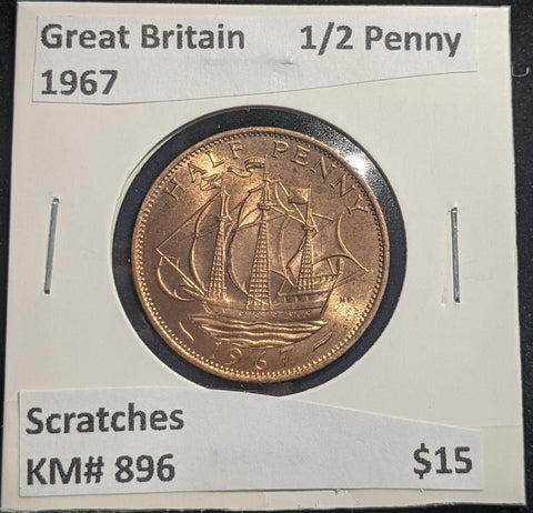 Great Britain 1967 Half Penny 1/2d KM# 896 Scratches #650 #18B