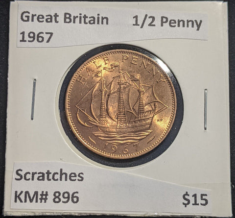 Great Britain 1967 Half Penny 1/2d KM# 896 Scratches #651 #18B
