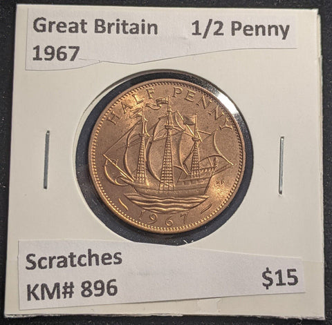 Great Britain 1967 Half Penny 1/2d KM# 896 Scratches #647 #18B