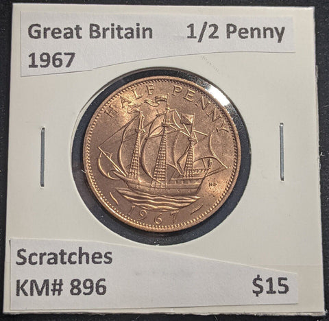 Great Britain 1967 Half Penny 1/2d KM# 896 Scratches #639 #18B