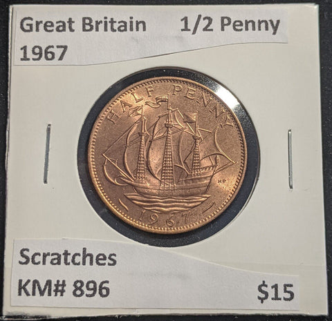 Great Britain 1967 Half Penny 1/2d KM# 896 Scratches #634 #18B