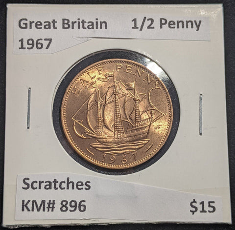 Great Britain 1967 Half Penny 1/2d KM# 896 Scratches #422  #18B