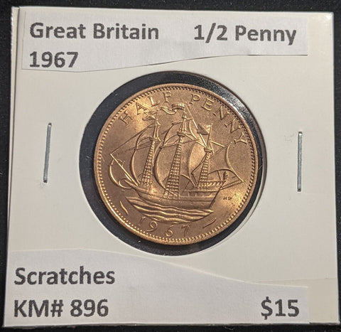 Great Britain 1967 Half Penny 1/2d KM# 896 Scratches #362  #18B