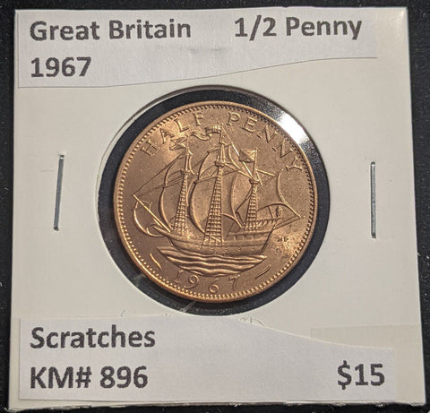 Great Britain 1967 Half Penny 1/2d KM# 896 Scratches #360  #18B