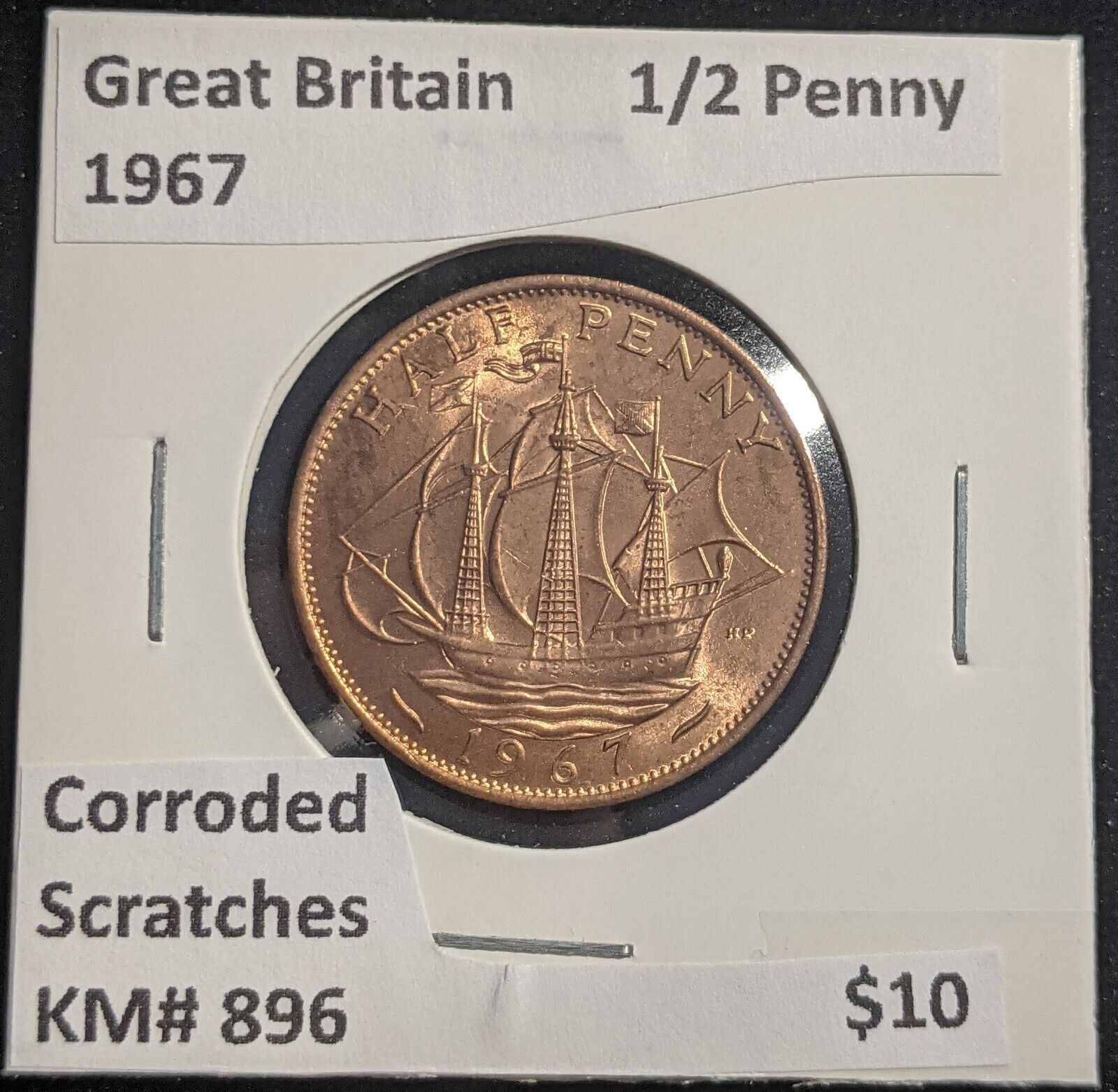 Great Britain 1967 Half Penny 1/2d KM# 896 Corroded Scratches #646  #18B