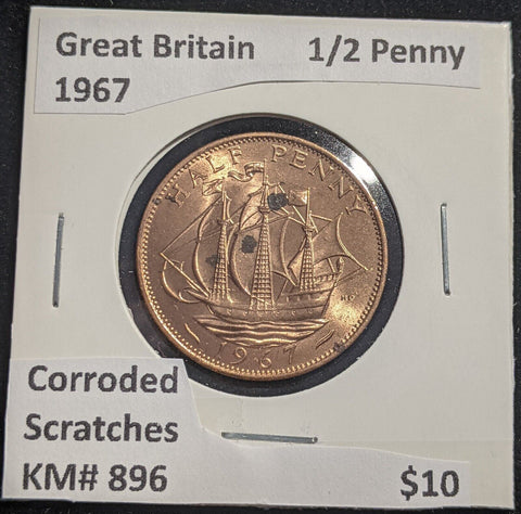 Great Britain 1967 Half Penny 1/2d KM# 896 Corroded Scratches #636  #18B