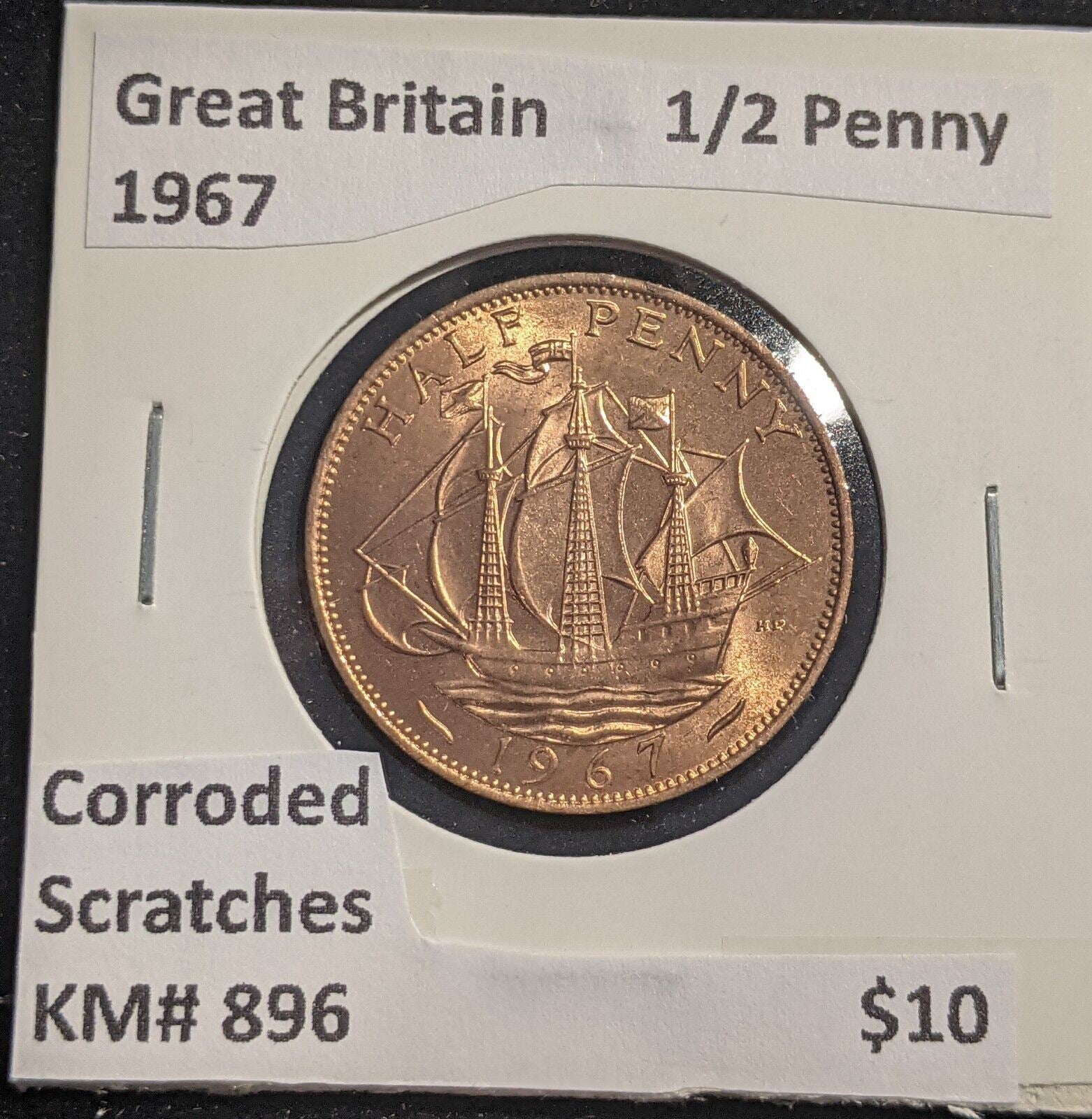 Great Britain 1967 Half Penny 1/2d KM# 896 Corroded Scratches #641  #18B