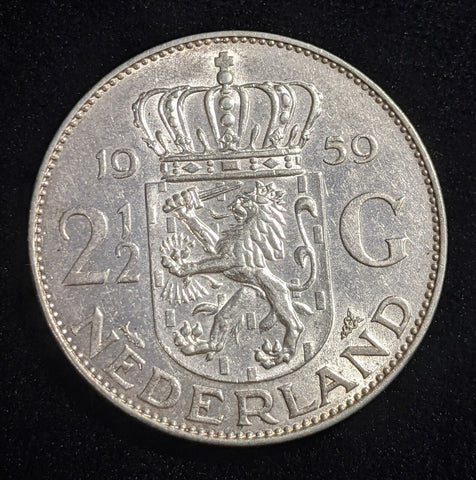 Netherlands 1959 2-1/2 Gulden KM# 185 Cleaned #004  #18B