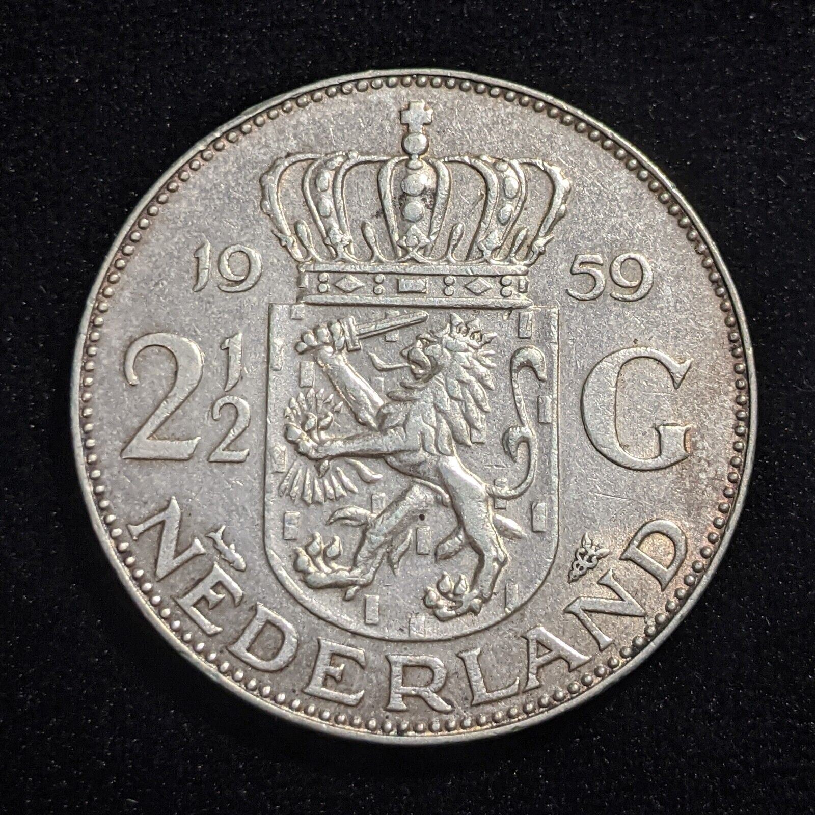 Netherlands 1959 2-1/2 Gulden KM# 185 Cleaned #002  #18B