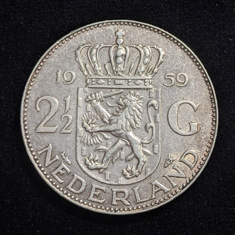 Netherlands 1959 2-1/2 Gulden KM# 185 Cleaned #002  #18B