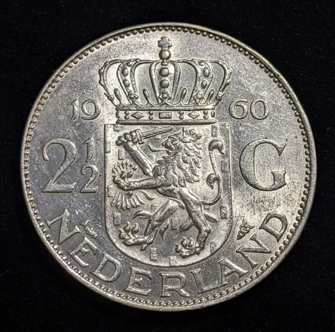 Netherlands 1960 2-1/2 Gulden KM# 185 Cleaned #009 #18B